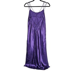 Vintage California Dynasty Small Purple Slip Dress High Leg Slit Strappy Midi